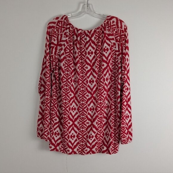 N.W.D Women's Geometric Print Peasant Blouse in Red and White - Extra Large - Picture 3 of 9
